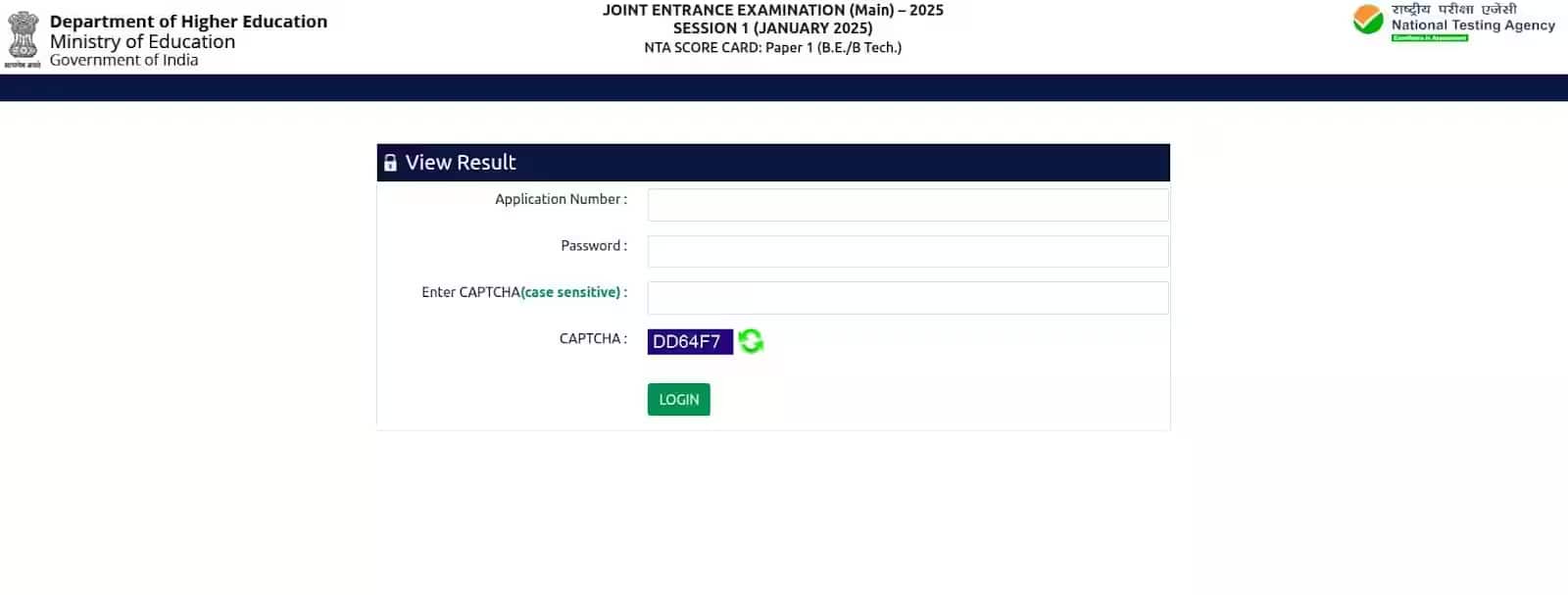 JEE Mains 2025 result login window