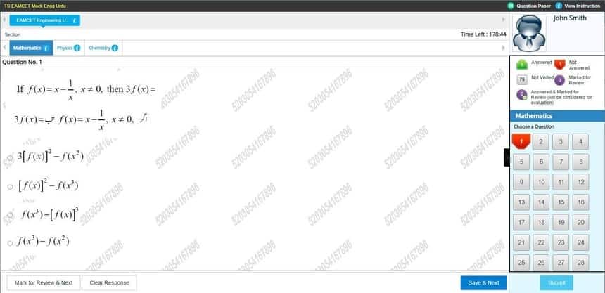 mock test screen for TS EAMCET