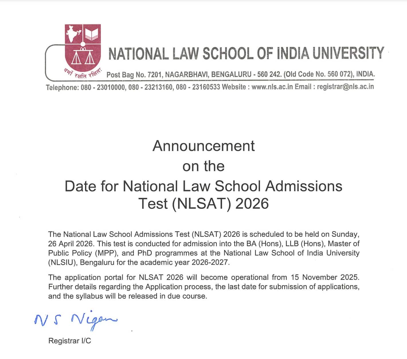 NLSAT 2026 Advertisement Notification Image