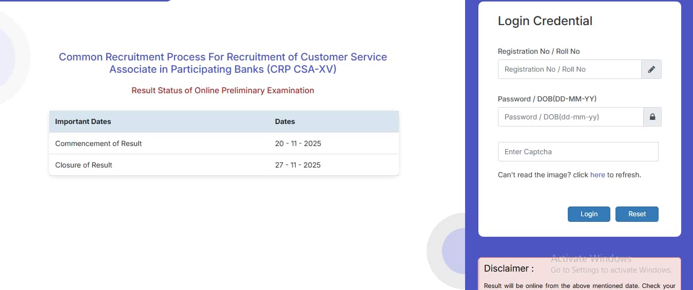 IBPS Clerk Prelims 2025 Official Website