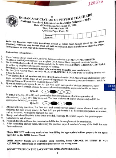 NSEJS Question Paper 2025-26: Download PDF