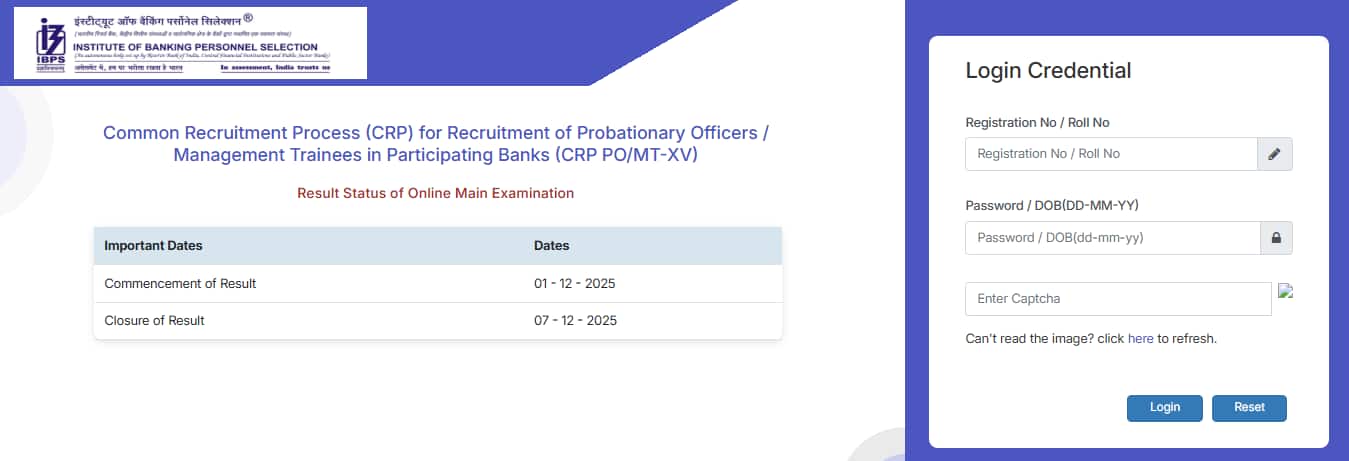 IBPS PO Mains Result 2025 Official Website