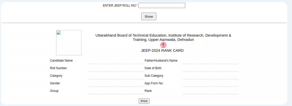 Uttarakhand_Polytechnic_Result_login_window