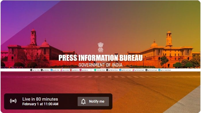 union budget 2025 youtube live webcaste screenshot