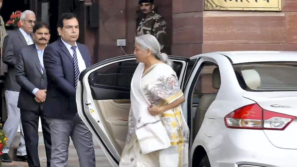 finance minister nirmala sitharaman arrives at the finance ministry before the budget