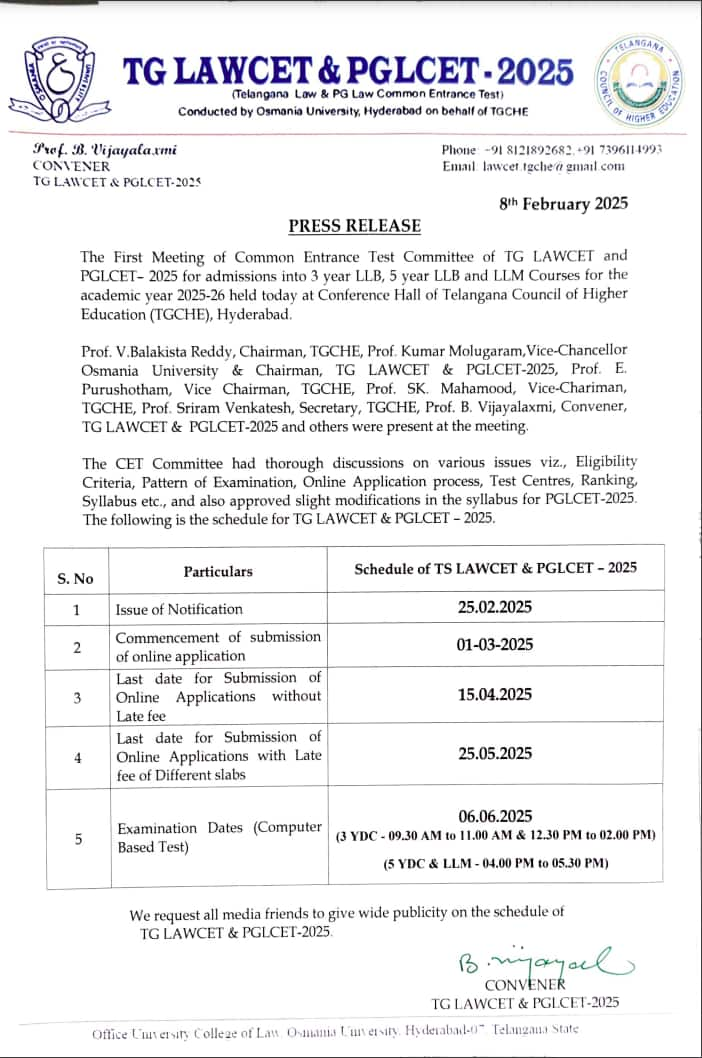 TS LAWCET 2025 Notification 