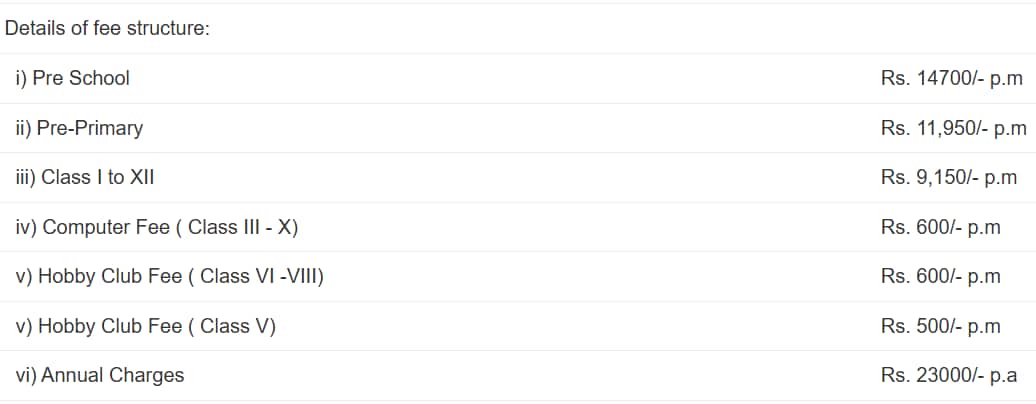 Fee Structure of The Mother’s International School