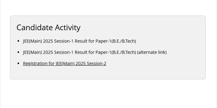 jee mains result 2025 links on jeemain.nta.nic.in