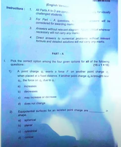 Karnataka 2nd PUC Physics question paper 2025