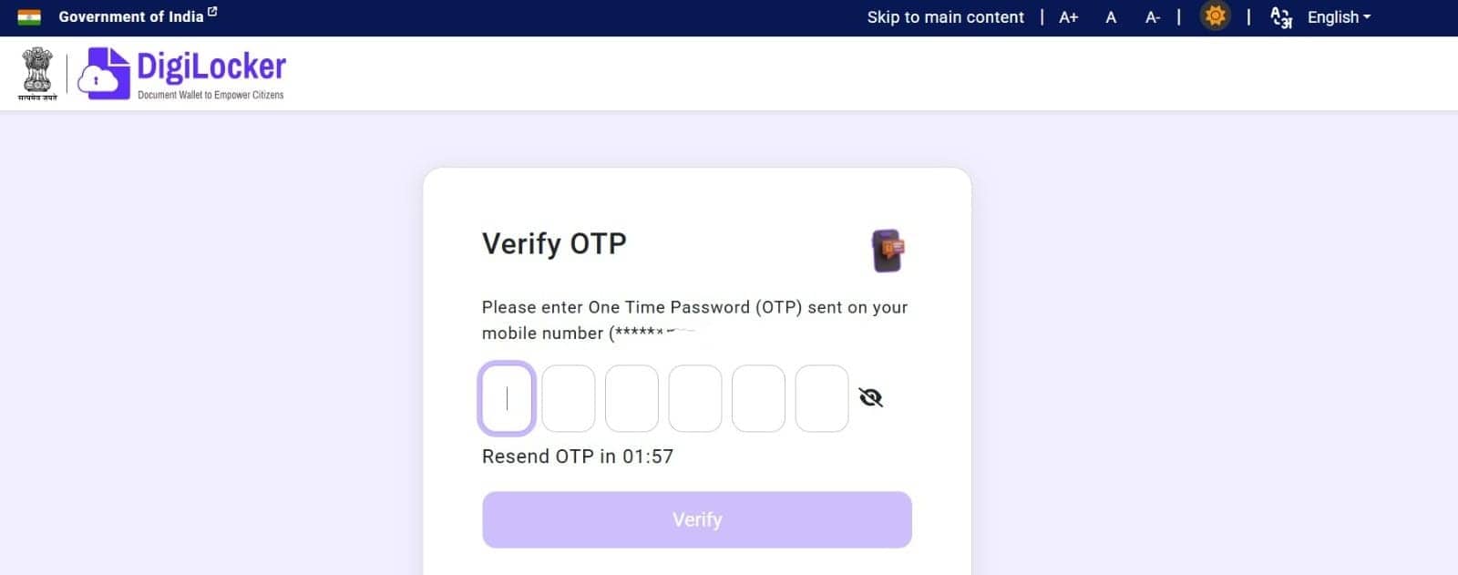 Another 6-digit OTP will be sent through mobile phone to login CBSE DigiLocker website. 