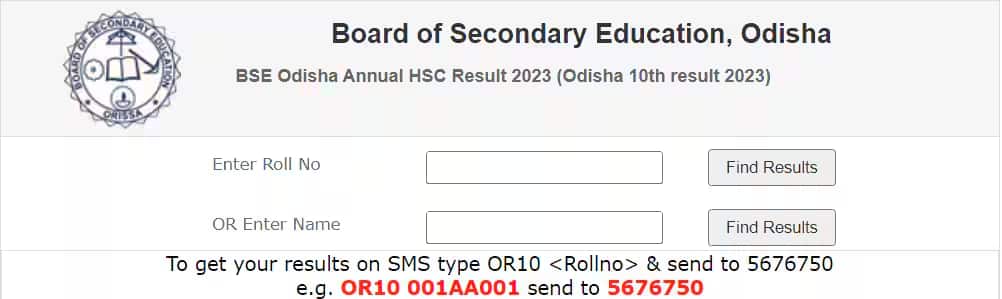 Sample Image of the Odisha Class 10 Result Name-Wise Login Window