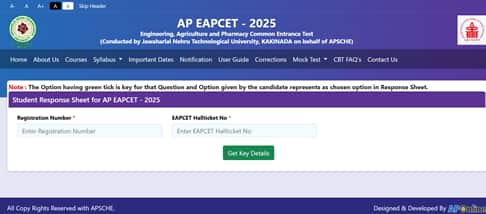 AP EAMCET response sheet link 2025 on cets.apsche.ap.gov.in/EAPCET