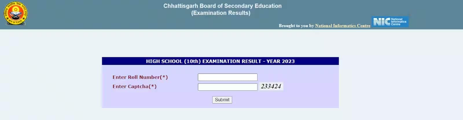 CG Board 10th Result Login Window