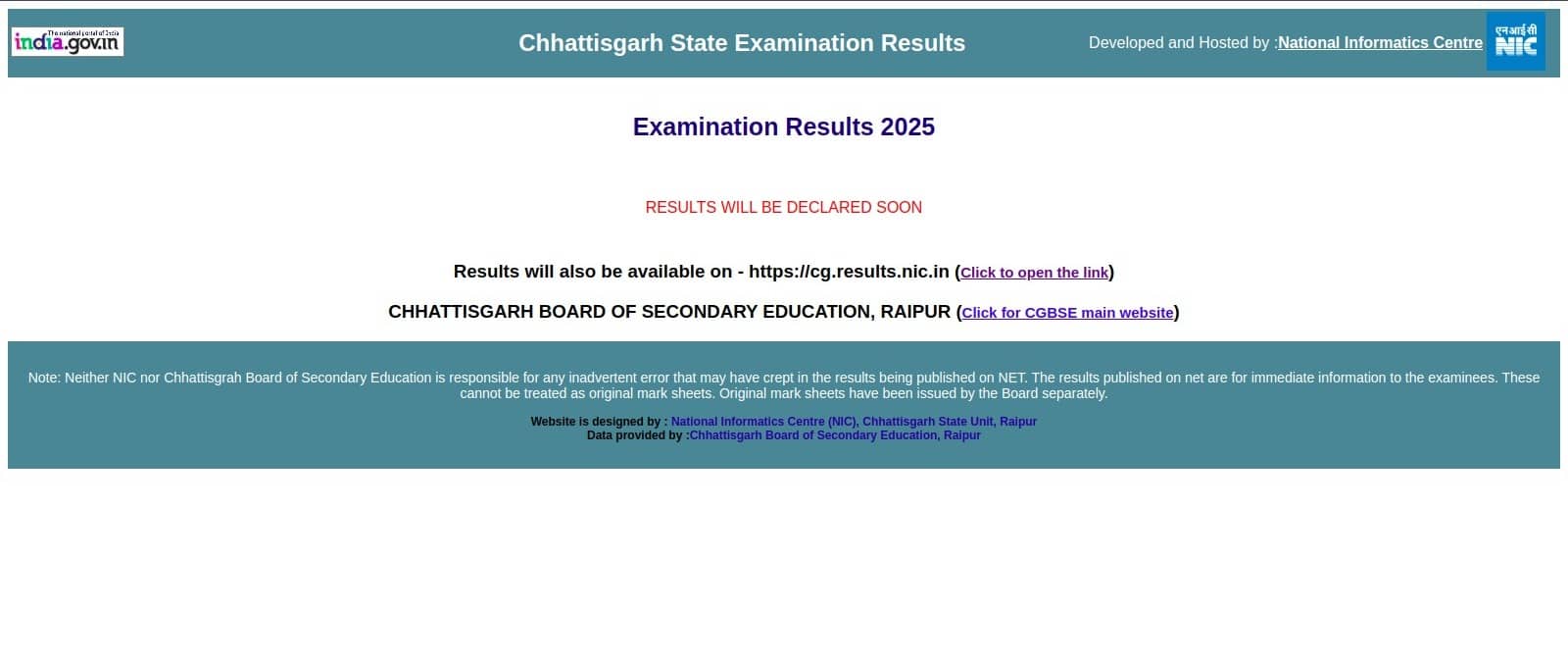 cgbse.nic.in says result will be declared soon