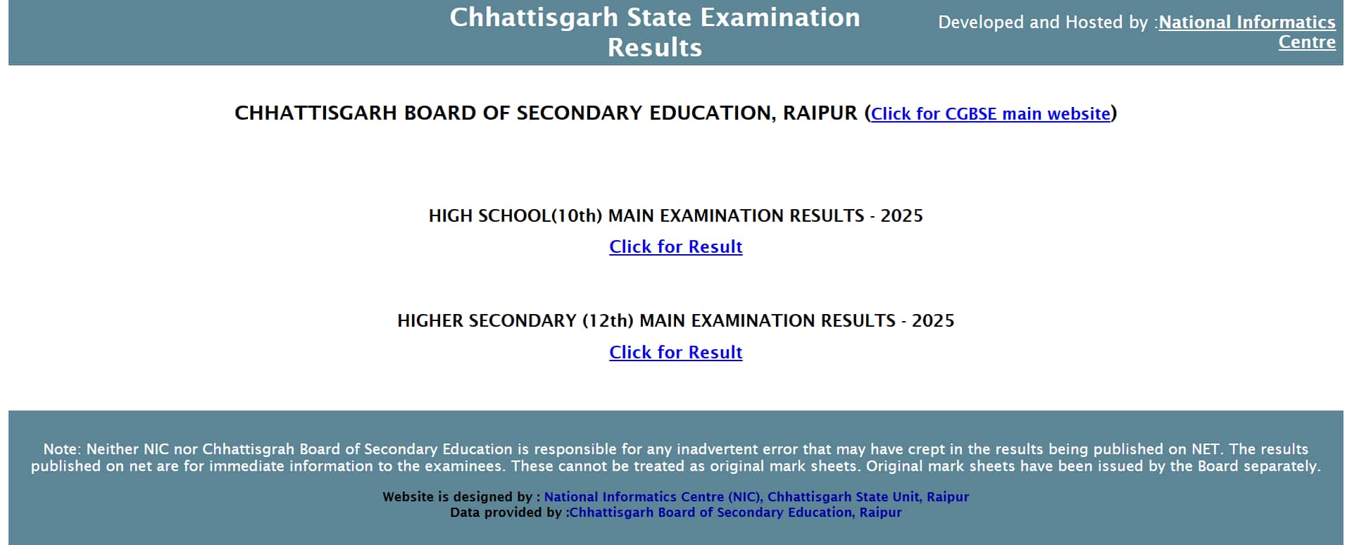 CGBSE result 2025 link out at cgbse.nic.in