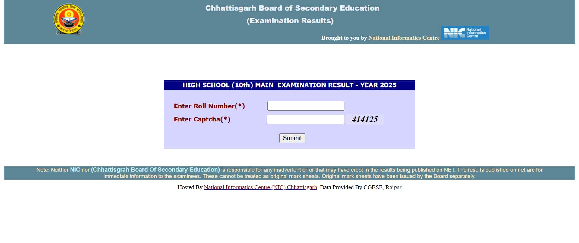 CGBSE 10th result link 2025 active at cgbse.nic.in