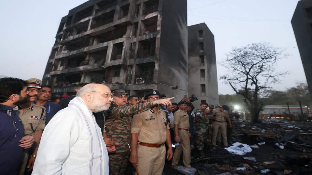 PM Modi, Amit Shah visit Ahmedabad plane crash site and met with affected families. 