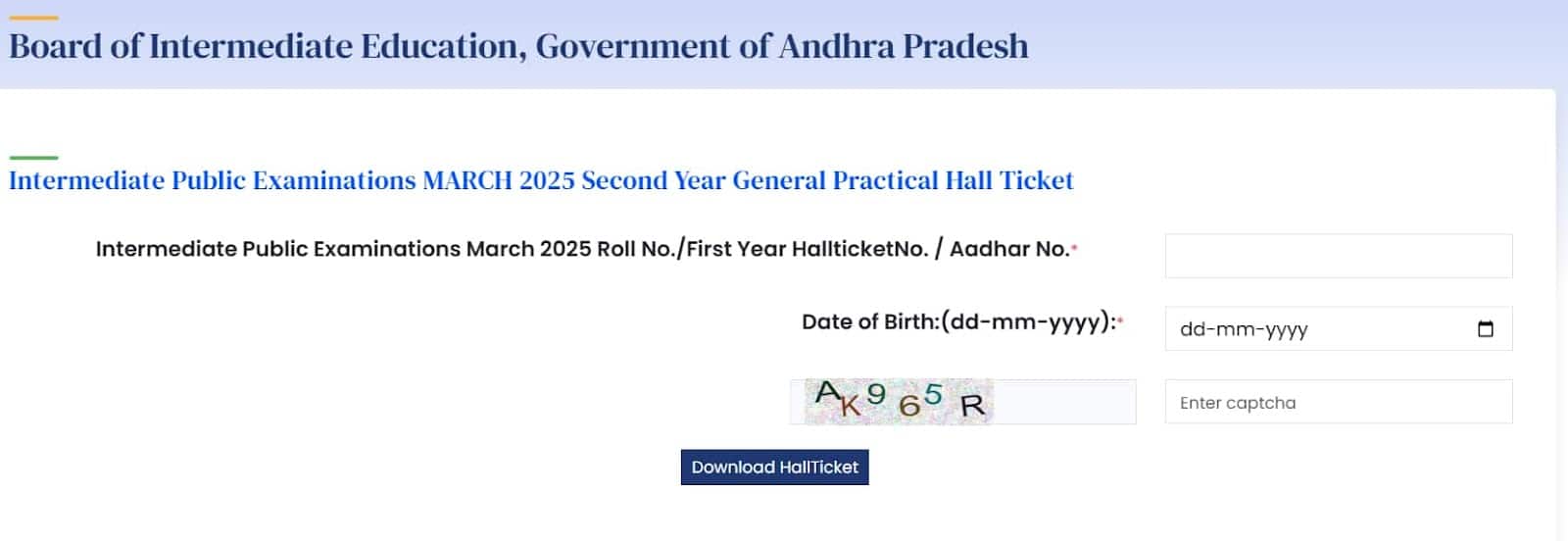 AP Inter Hall Ticket 2025