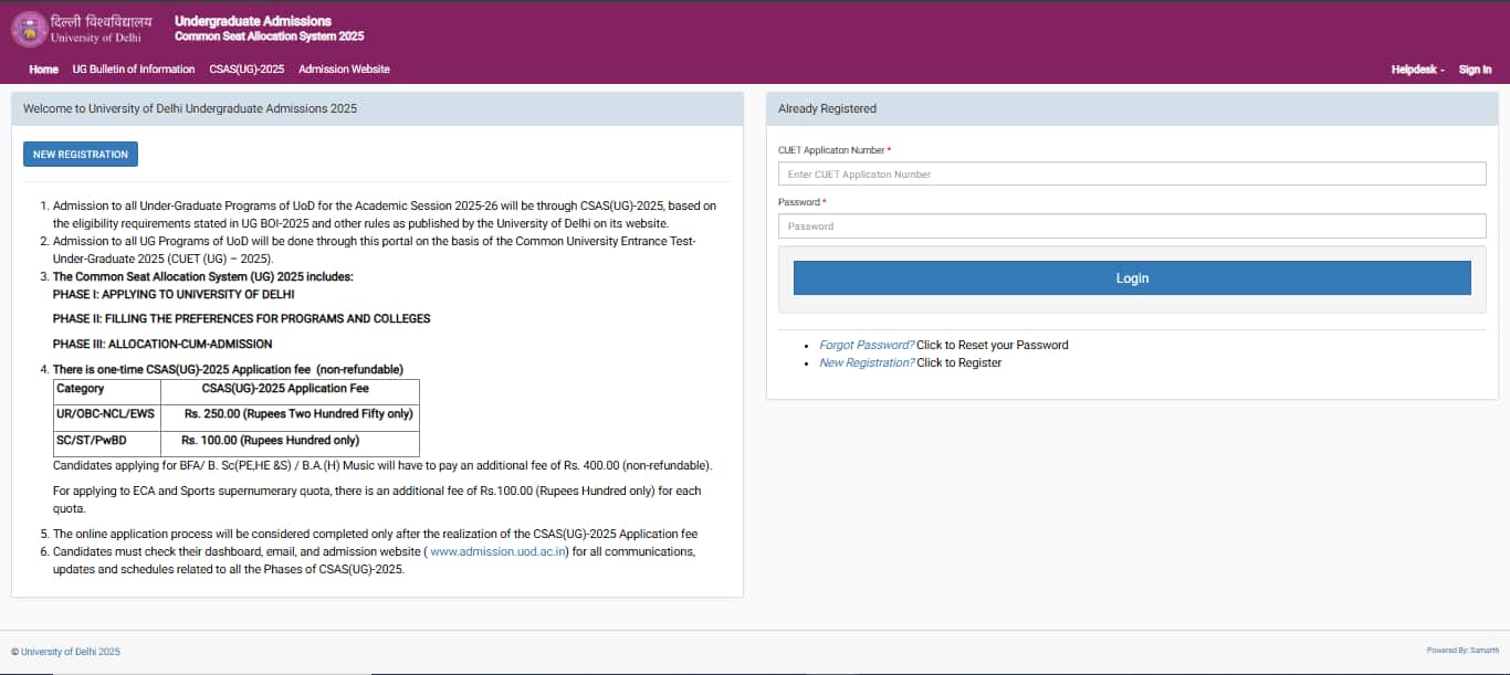 CUET UG 2025 DU CSAS Registration Window