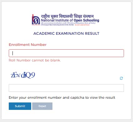 NIOS 10th Result website window 