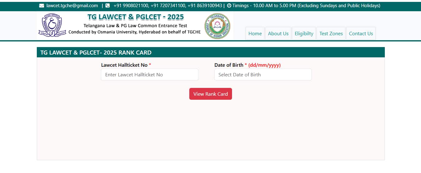 TS LAWCET Result 2025 website