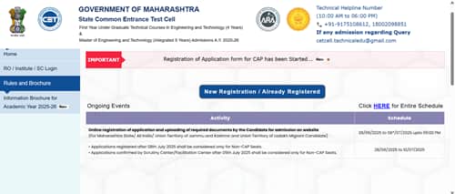 fe2025.mahacet.org MHT CET counselling 2025 registration link open