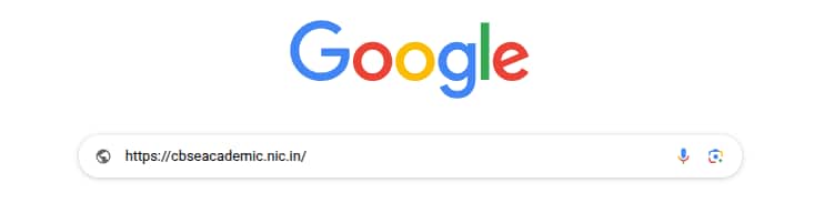 Screenshot showing the Google search bar with the URL “https://cbseacademic.nic.in/” entered.