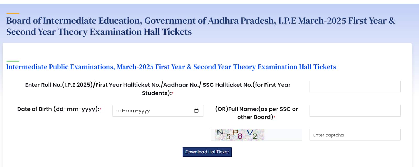 BIEAP 2nd Year Admit Card