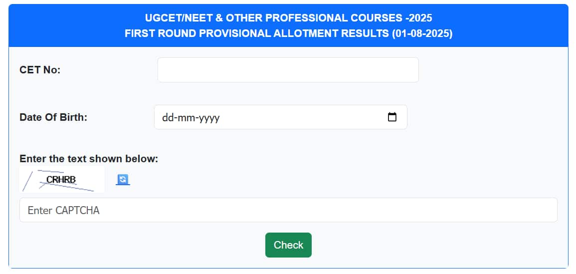 The KCET 2025 round 1 seat allotment result link is hosted on the official website at cetonline.karnataka.gov.in.