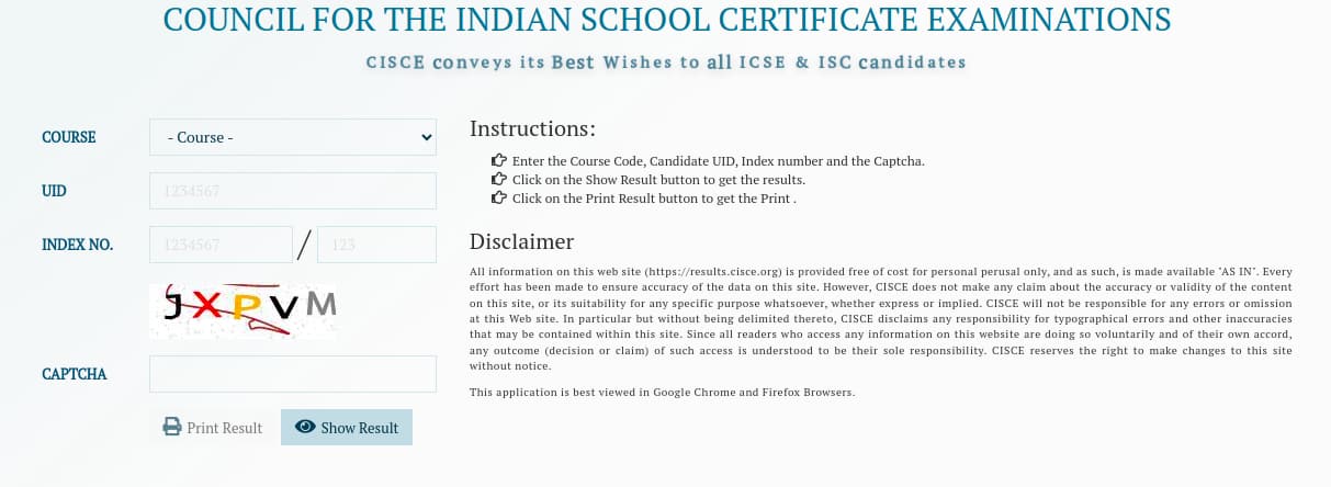 CISCE Improvement Result 2025 Login Window