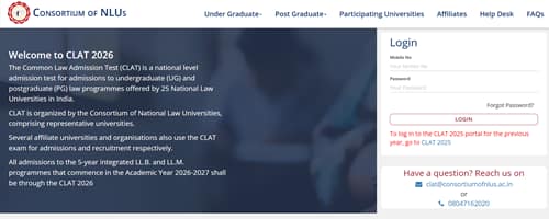 CLAT 2026 registration starts at consortiumofnlus.ac.in
