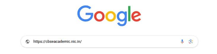 Screenshot showing the Google search bar with the URL “https://cbseacademic.nic.in/” entered.