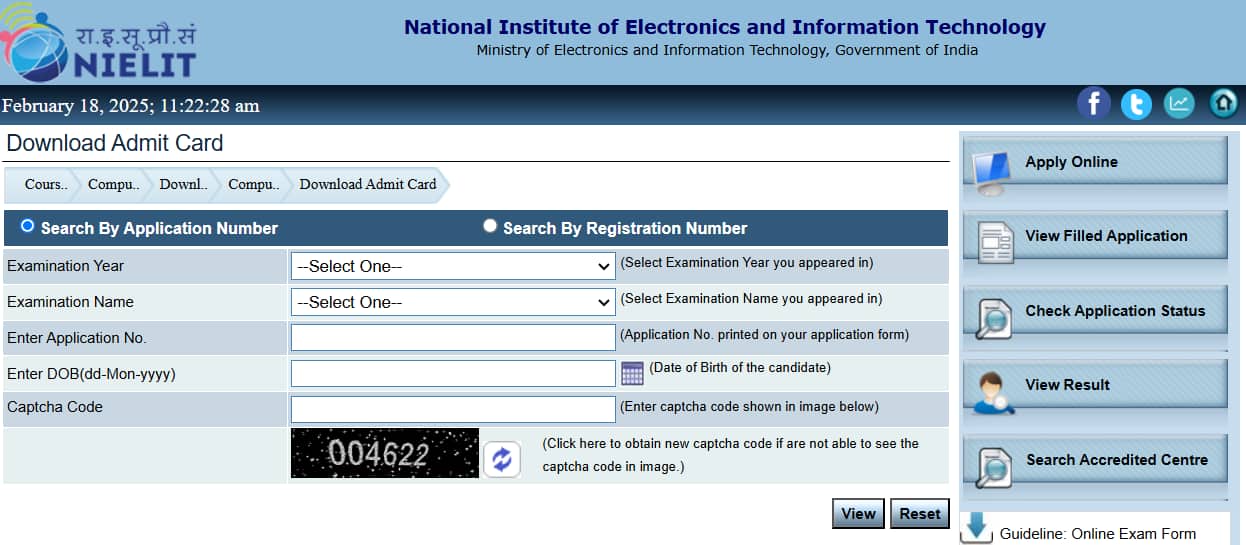 NIELIT Admit Card Download Window