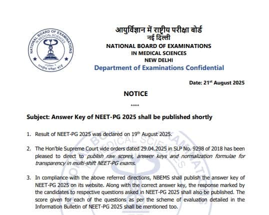 NEET PG answer key 2025 out shortly at natboard.edu.in. 