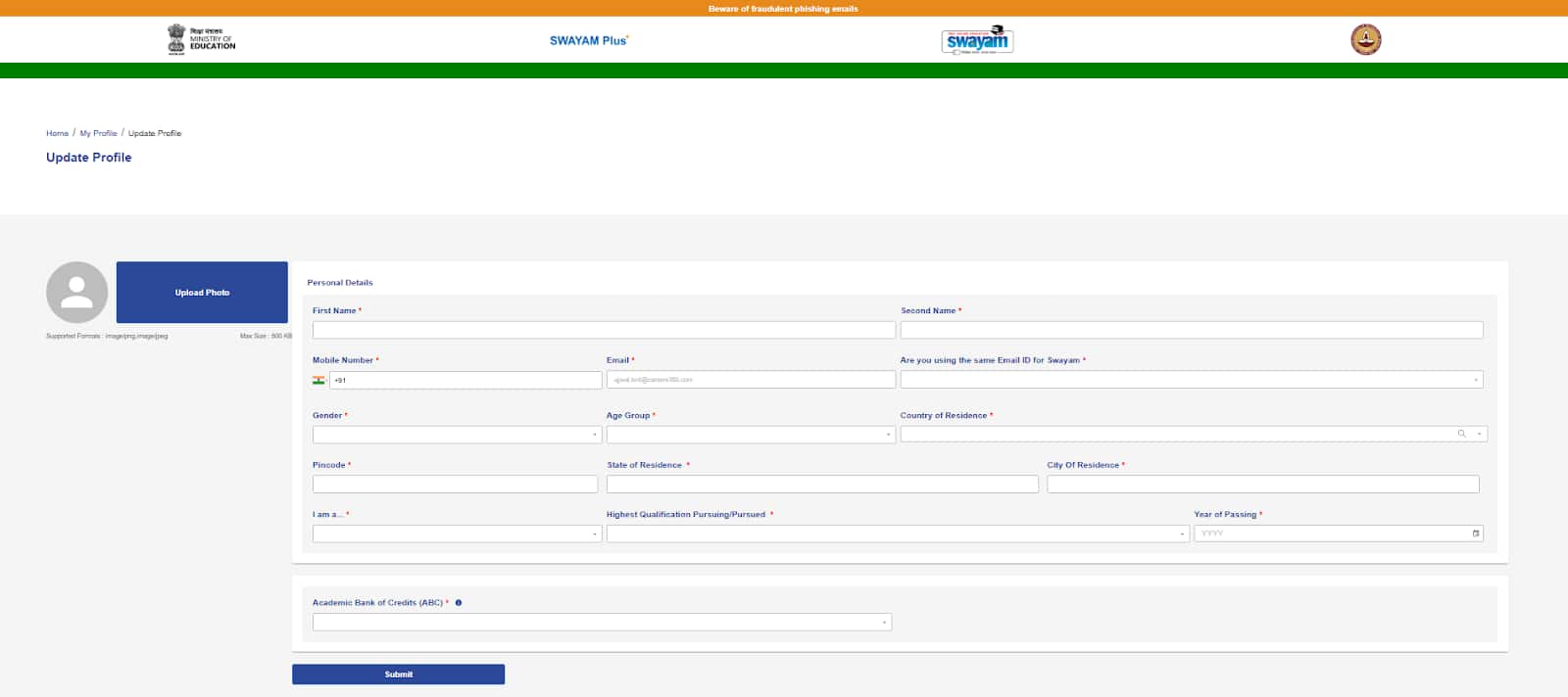 Swayam Plus Registration Page