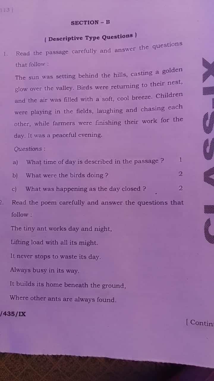 BSEB Class 9 Half-yearly English Question Paper 2025-26