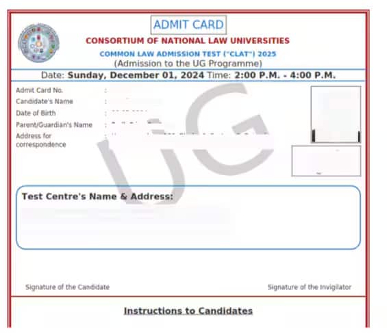 CLAT 2026 Admit Card - Representative Image