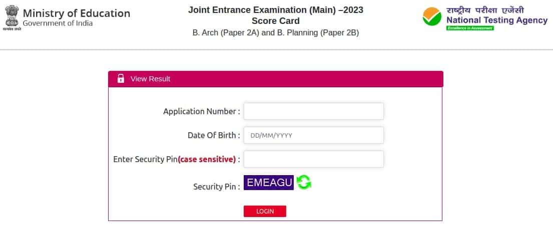 JEE_Main_Score_card_Login_Window