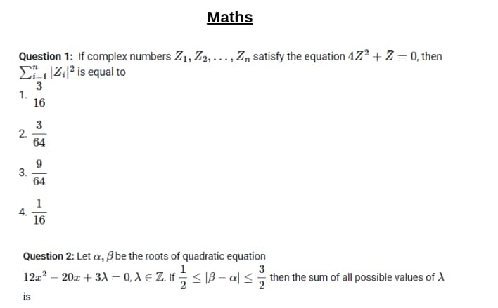 JEE Main 2026 Jan 22 Maths Paper