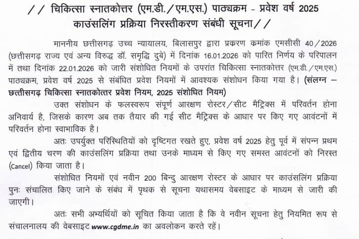 Chhattisgarh NEET PG Counselling 2025