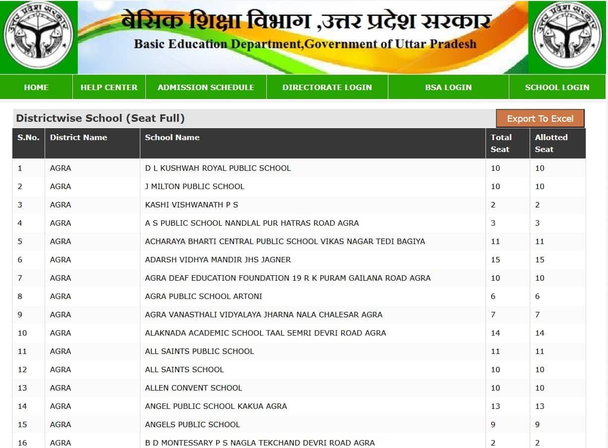 District-Wise RTE UP School List