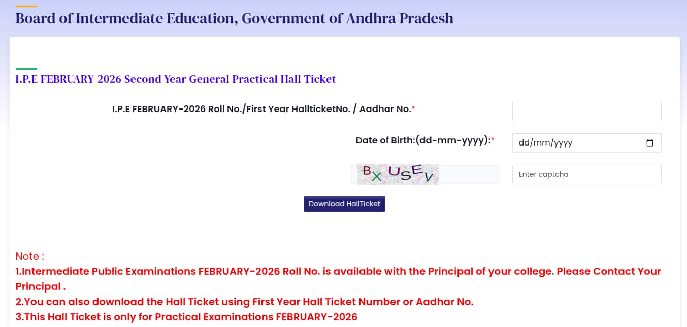 AP Board 2nd Year Hall Ticket Login