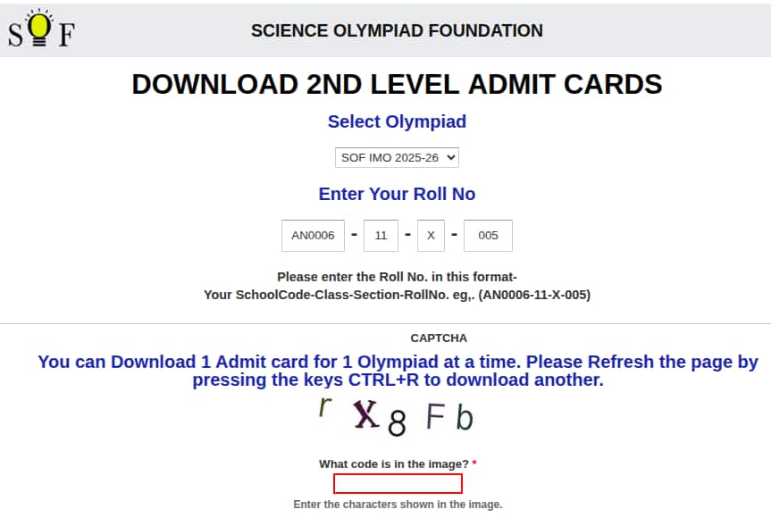 IMO 2nd Level Admit Card