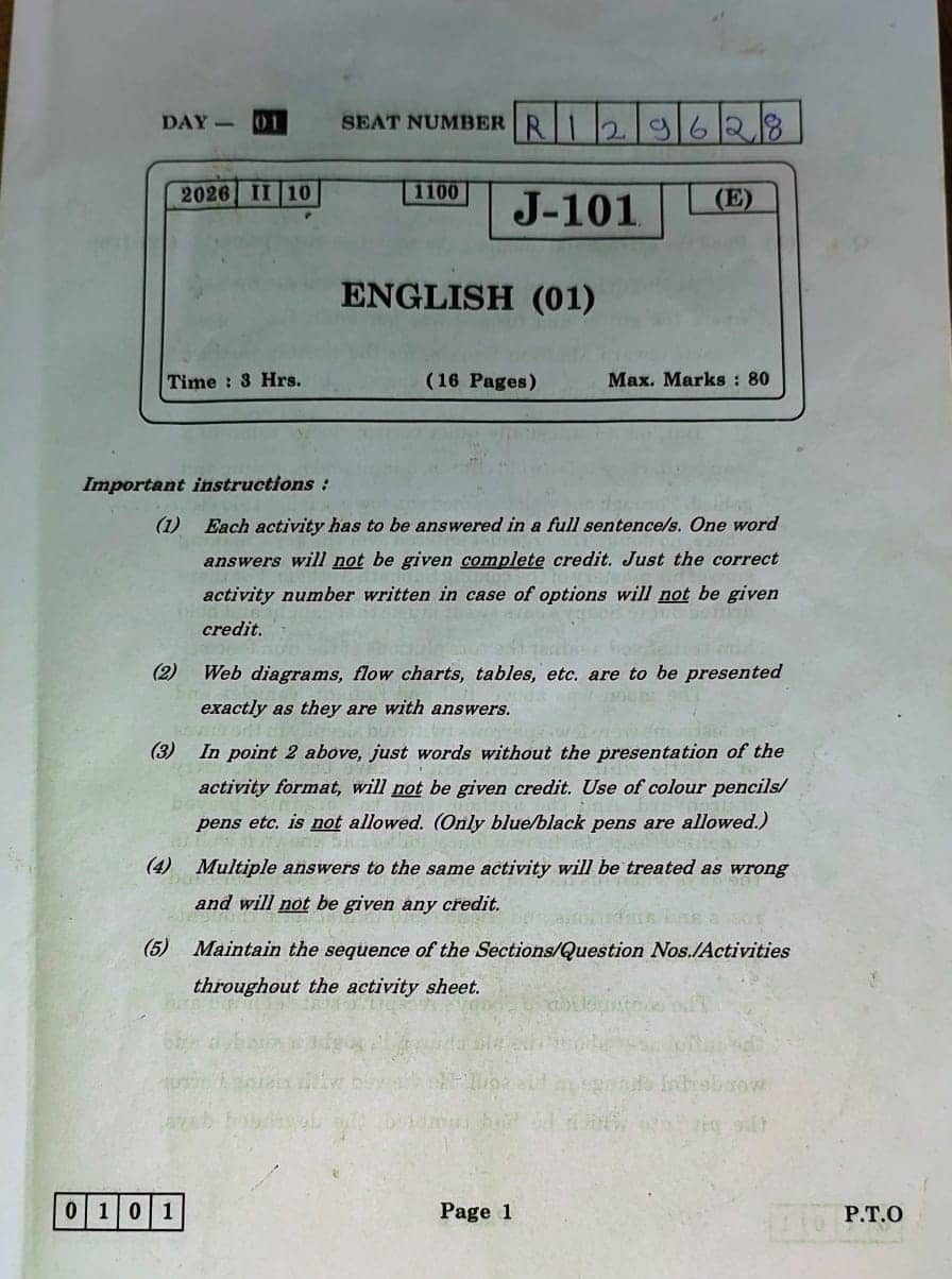 Maharashtra HSC English Question Paper 2026