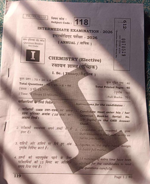 Bihar Board 12th Chemistry Question Paper 2026