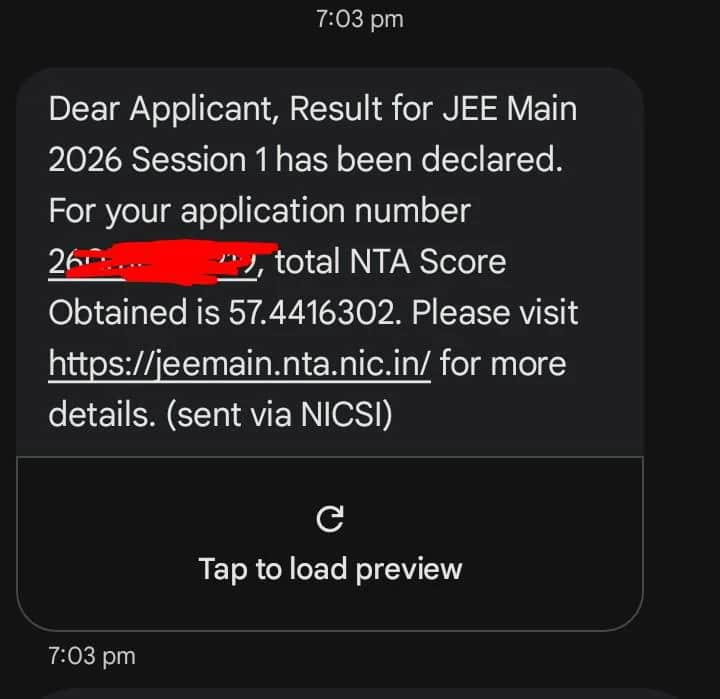 jee main result sms