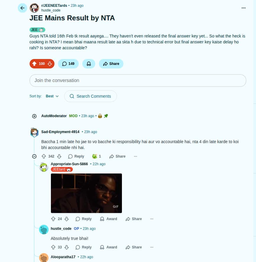 JEE Main result 2026 reddit