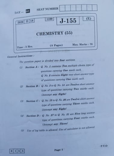 Maharashtra HSC Chemistry Question Paper