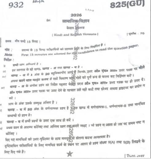 UP Board 10th Social Science Question Paper 2026