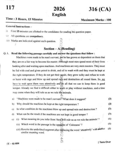 UP Board 12th English Question Paper 2026